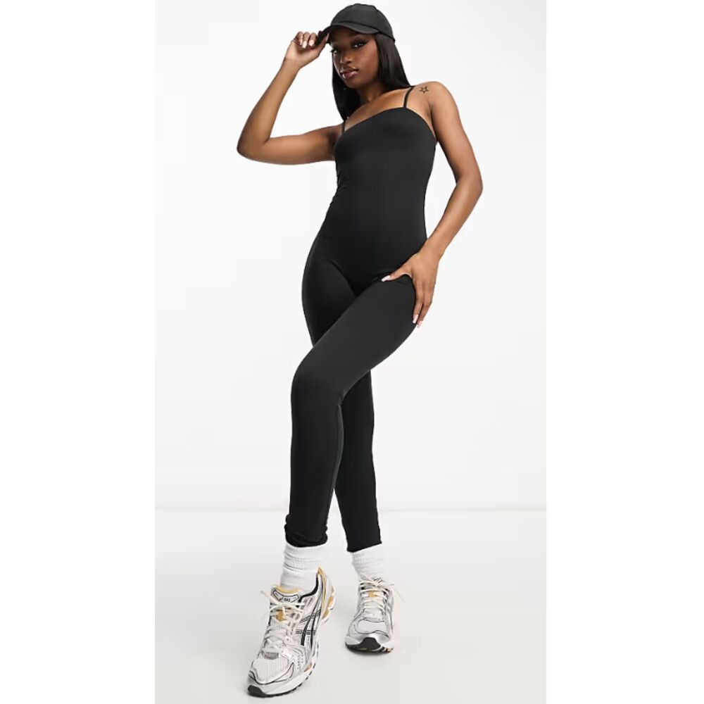 ASOS Black Soft Touch Stretch Strappy Fitted Minimal Layering Unitard Jumpsuit 6